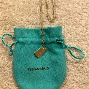 Tiffany and Co Sterling Silver Diamond Accent Envelope Pendant and Tiffany Chain